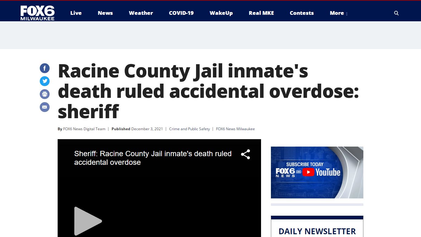 Racine County Jail inmate's death ruled accidental ...